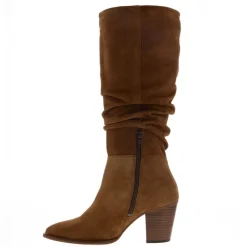 Ellis Tan Rouched Suede Long Ankle Boots<Carl Scarpa New