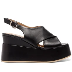 Glorioso Black Leather Wedge Platform Sandals<Carl Scarpa Outlet