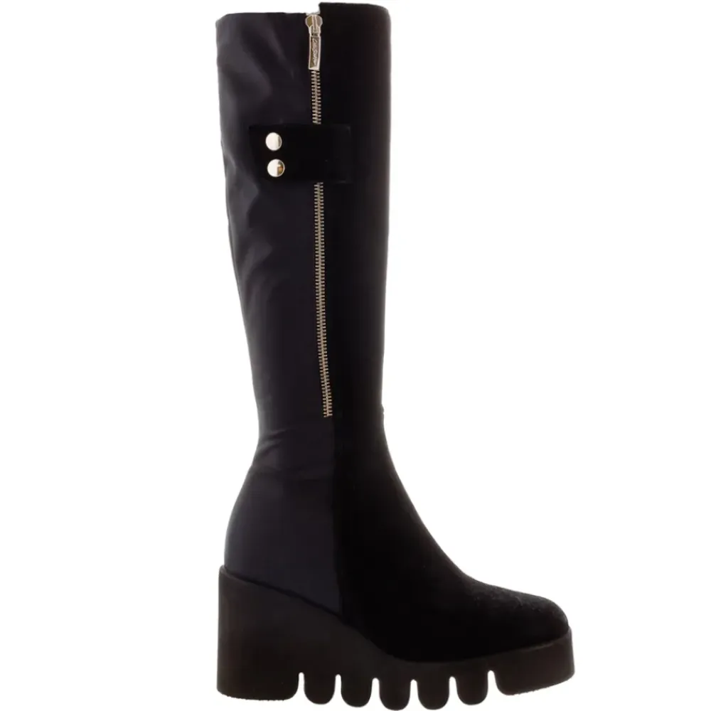 Hail Black Leather Wavesole Knee High Boots<Carl Scarpa Hot