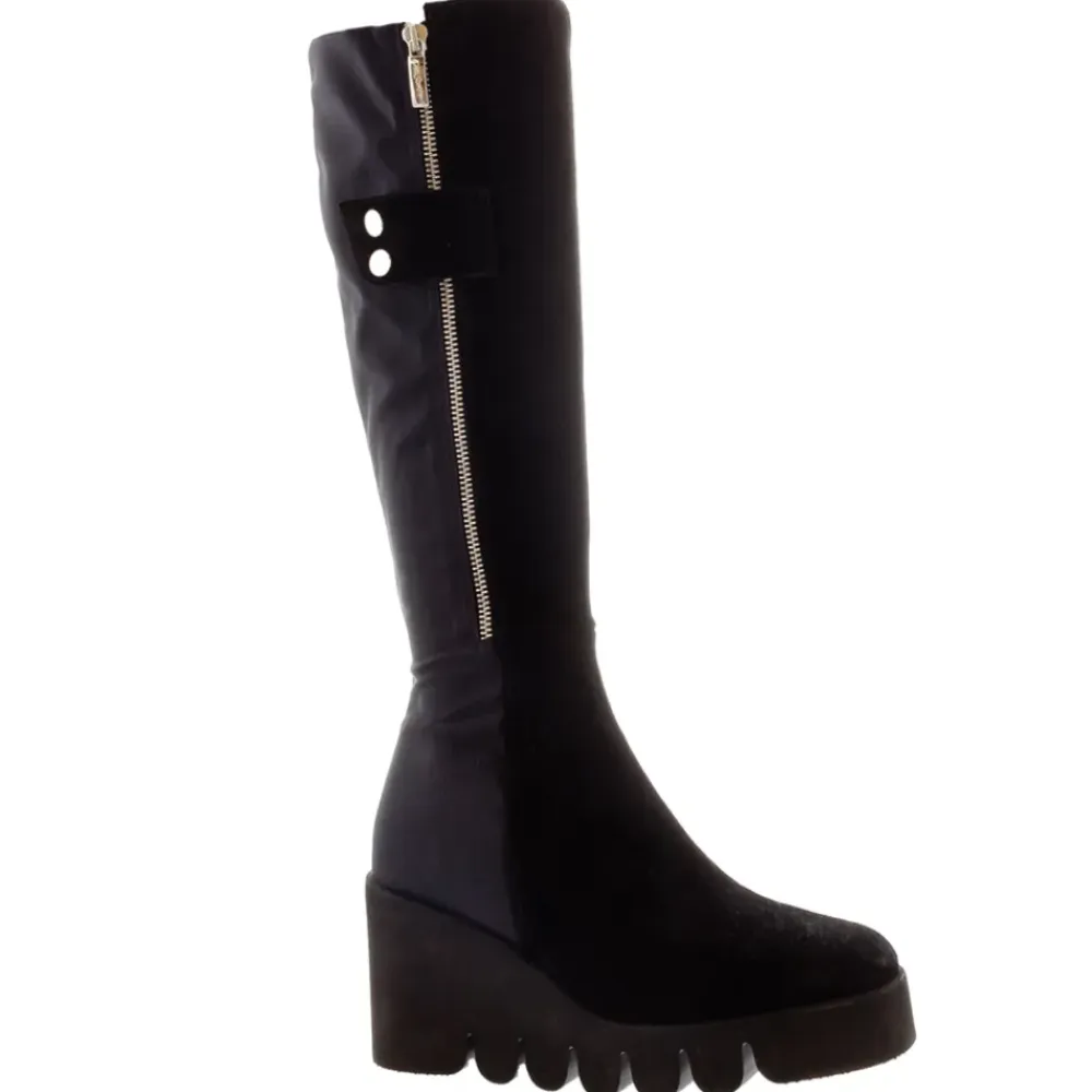 Hail Black Leather Wavesole Knee High Boots<Carl Scarpa Hot