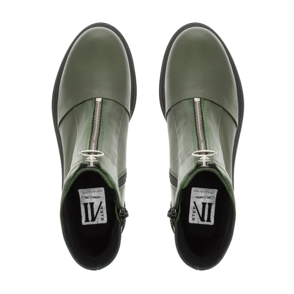 Savita Green Leather Zip-Up Ankle Boots<Carl Scarpa